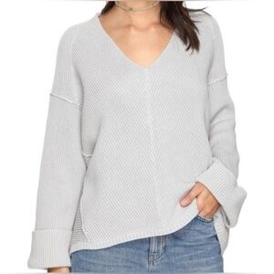 Free People La Brea V Neck sweater Light Blue Grey Chunky Oversized S